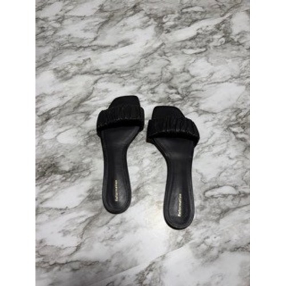 Reformation Black Ruched Slide Sandals Flats Minimalist Chic Shoes - Picture 2 of 6